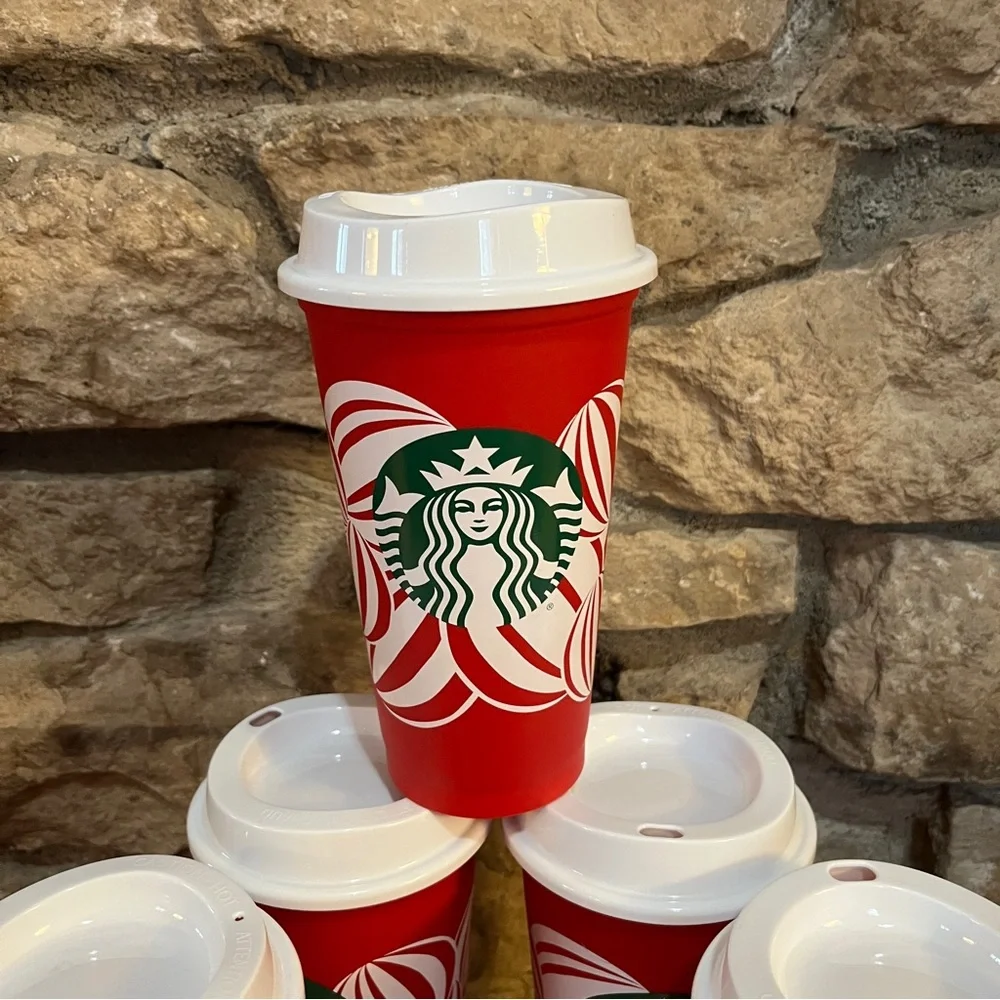 NWT HOLIDAY 2024 Starbucks Festive Red Cups White Lids Set of 5 RED CUP DAY 2024